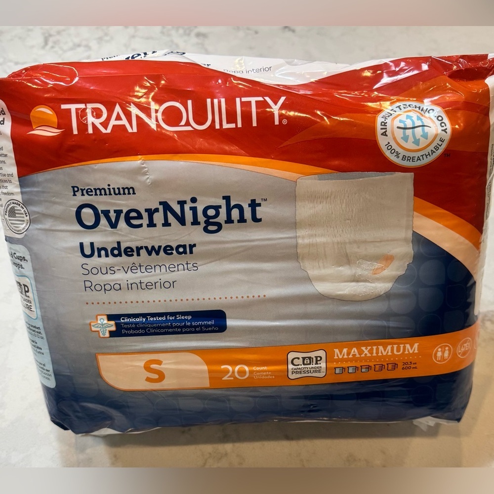 Tranquility Premium OverNight Disposable Absorbent Underwear -  60 Unisex Size S